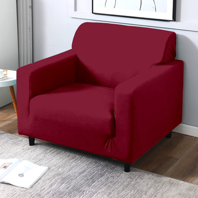 Cortina Polyester Plain 1 Seater Sofa Cover(Maroon Pack of 1)