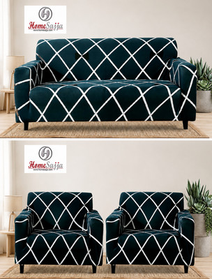 Homesajja Polycotton 3+1+1 Seater Sofa Geometric Cover(Pack of 3 BLUE LINE)