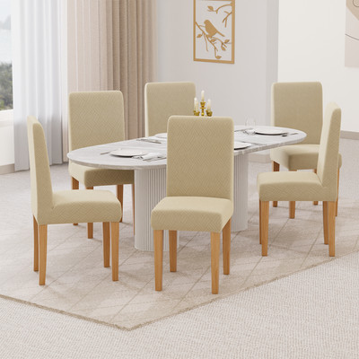 lukzer Jacquard 1 Seater Chair Geometric Cover(Pack of 6 Pastel Yellow Abstract)
