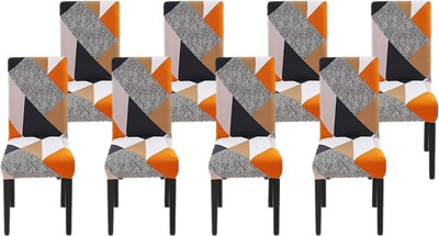aranaya Polycotton 1 Seater Chair Checkered Cover(Pack of 8 Orange)