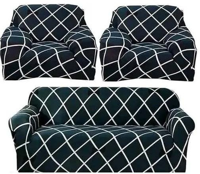 ADstore Polyester Geometric 3+1+1 Seater Sofa Cover(Blue Pack of 1)
