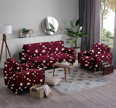 TURIYA Polyester, Polycotton Abstract 3+1+1 Seater Sofa Cover(Maroon Pack of 1)