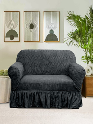 Cortina Polyester Checkered 1 Seater Sofa Cover(Black Pack of 1)