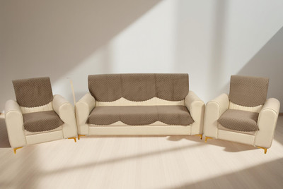 Home Stylish Velvet 3+1+1 Seater Sofa Geometric Cover(Pack of 10 Brown)