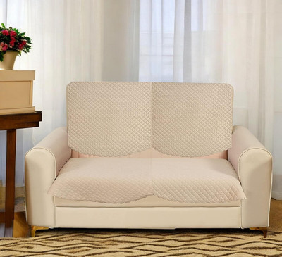 DEVANK Velvet Geometric 2 Seater Sofa Cover(Beige Pack of 1)
