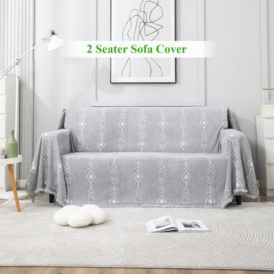 HOKiPO Chenille Abstract 2 Seater Sofa Cover(Grey Pack of 1)