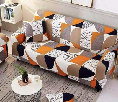 FreshFabrics Polyester Floral Sofa Cover(Orange Pack of 1)