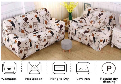 Abhsant Polycotton, Polyester Cartoon 3+1+1 Seater Sofa Cover(White, Multicolor Pack of 3)