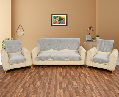 DFH Velvet 3+2 Seater Sofa Plain Cover(Pack of 6 Light Grey)