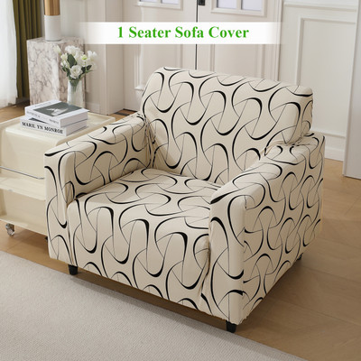 HOKiPO Polyester Abstract 1 Seater Sofa Cover(Beige Abstract Art Pack of 1)