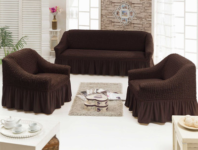 Akaas Polyester Checkered 3+1+1 Seater Sofa Cover(Brown Pack of 3)