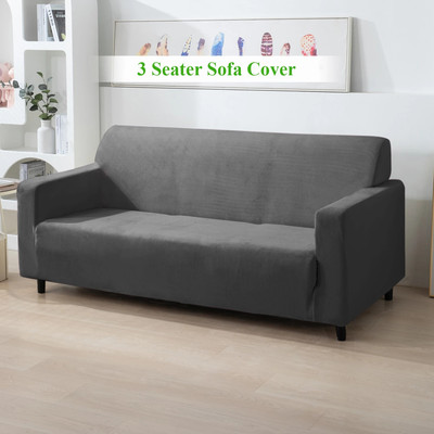 HOKiPO Velvet 3 Seater Sofa Plain Cover(Pack of 1 Dark Grey)