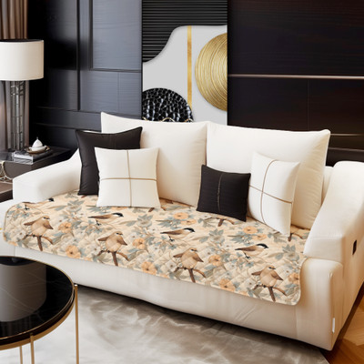 DECORIAN Velvet Geometric 3 Seater Sofa Cover(Peach Bird Pack of 1)
