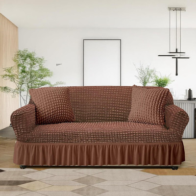 Flipkart SmartBuy Polyester Plain 3 Seater Sofa Cover(Brown Pack of 1)