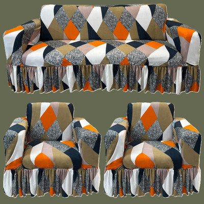 TURIYA Polyester, Polycotton 3+1+1 Seater Sofa Abstract Cover(Pack of 1 Orange)