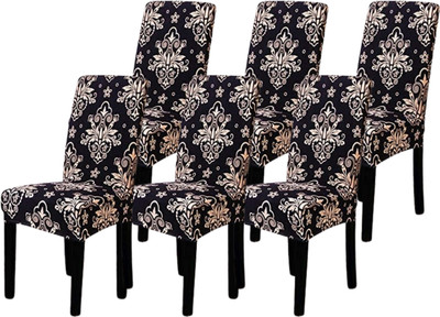 Roodra Creations Polycotton 1 Seater Chair Geometric Cover(Pack of 6 Black)