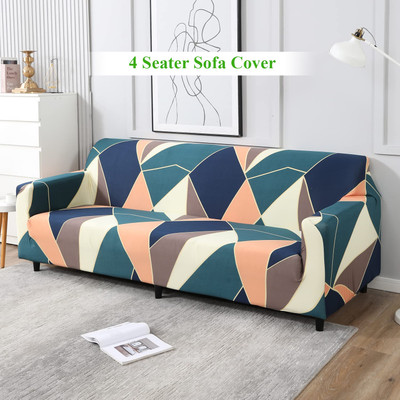 HOKiPO Polyester Geometric 4 Seater Sofa Cover(Green Pack of 1)