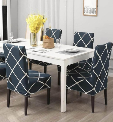 ADstore Polycotton 1 Seater Chair Abstract Cover(Pack of 4 Blue Check)