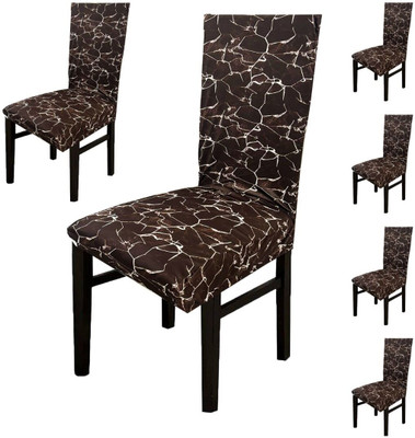 Stuff N' Fluff Polyester Abstract 6 Seater Chair Cover(Brown Pack of 6)
