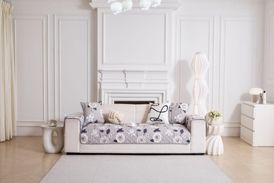 Home Cloud Cotton 3 Seater Sofa Floral Cover(Pack of 1 Grey)