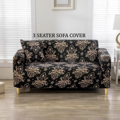 TONY STARK Polycotton 3 Seater Sofa Striped Cover(Pack of 1 BLACK DAMASK)