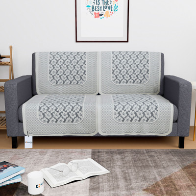 HOMESTIC by Kuber Industries Cotton 2 Seater Sofa Floral Cover(Pack of 4 Grey)