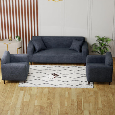lukzer Polyester Striped 3+1+1 Seater Sofa Cover(Dark Blue Lining Design Pack of 1)