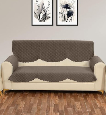 HOME BEAUTIFIER Polyester Striped 3 Seater Sofa Cover(Mouse, Multicolor Pack of 1)