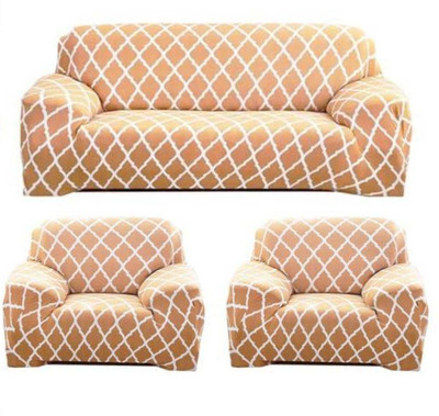 ADstore Polyester Checkered 3+1+1 Seater Sofa Cover(Beige Pack of 1)