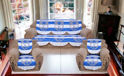 WiseHome Cotton Floral 10 Seater Sofa Cover(Blue Pack of 10)