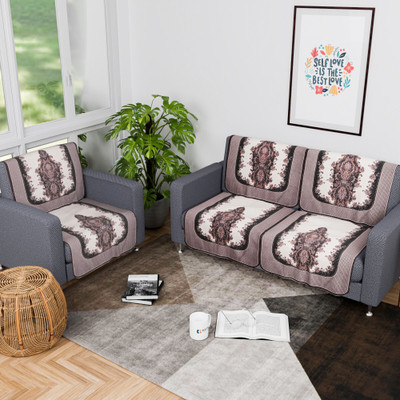 KUBER INDUSTRIES Polyester 3 Seater Sofa Floral Cover(Pack of 6 Cream & Black)