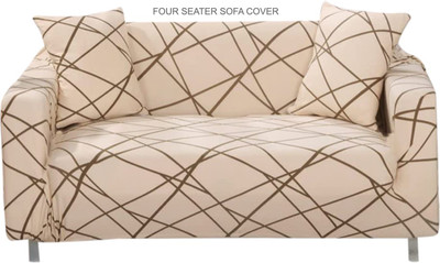HOUSE OF QUIRK Polyester Checkered 3 Seater Sofa Cover(Beige Pack of 1)