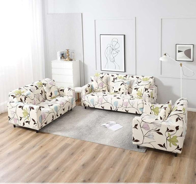 Lakhdata Polyester Floral 3+1+1 Seater Sofa Cover(Cream Pack of 3)