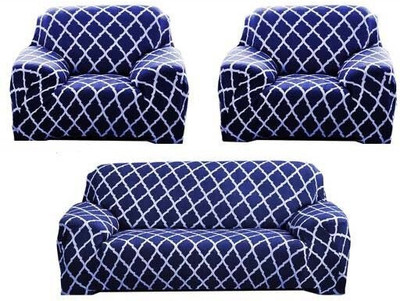ADstore Polyester Checkered 3+1+1 Seater Sofa Cover(Blue Pack of 1)