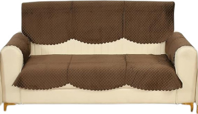 LEAFNEST Velvet Plain 4 Seater Sofa Cover(Brown Pack of 1)