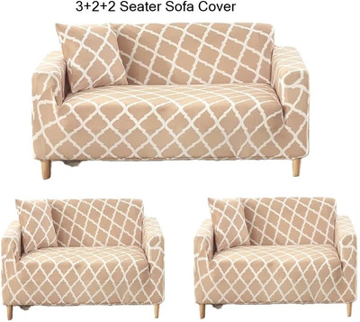 TONY STARK Polycotton Geometric 3+2+2 Seater Sofa Cover(Moroccan Beige Pack of 3)