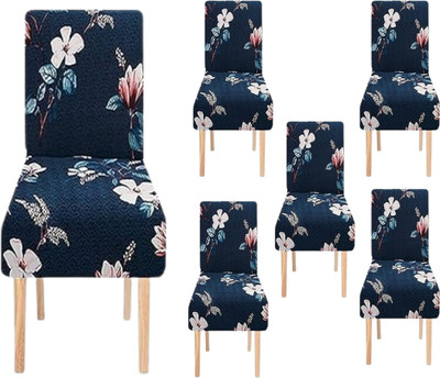 Roodra Creations Polycotton 1 Seater Chair Geometric Cover(Pack of 6 Blue)