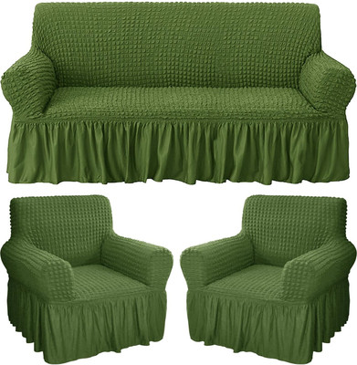 HOUSE OF QUIRK Polyester Embroidered 3+1+1 Seater Sofa Cover(Green Pack of 3)