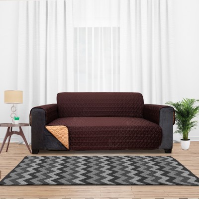 Glassiano Polyester, Cotton Geometric Sofa Cover(Brown, Gold Pack of 1)