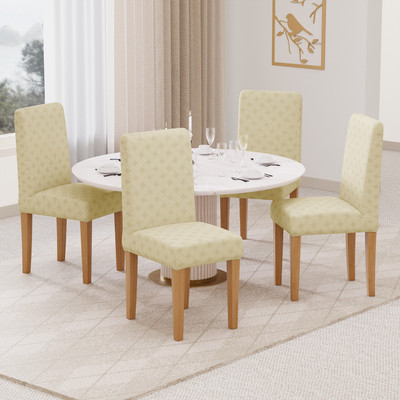 lukzer Jacquard 1 Seater Chair Geometric Cover(Pack of 4 Pastel Yellow Basket Weave)