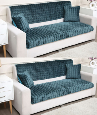 Fashion Throw Fleece 3+2 Seater Sofa Geometric Cover(Pack of 4 Teal)