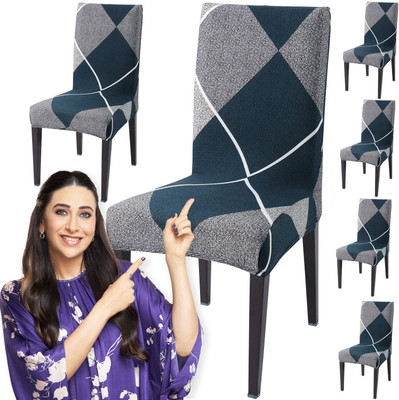 HOKiPO Polyester 6 Seater Chair Geometric Cover(Pack of 6 Blue)