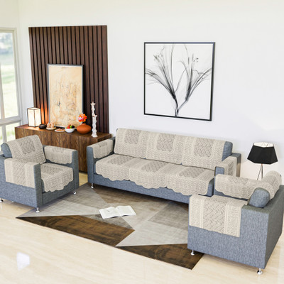 KUBER INDUSTRIES Cotton Geometric 3+2 Seater Sofa Cover(Yellow Pack of 16)