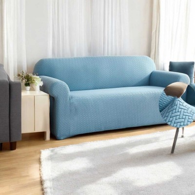 DFH Polyester Plain Sofa Cover(Blue Pack of 1)