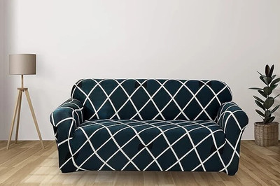 FurShine Polyester Abstract 3 Seater Sofa Cover(Blue Pack of 1)