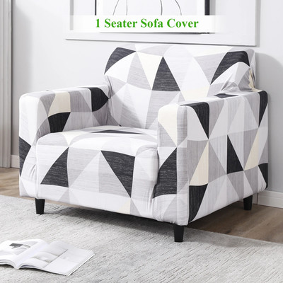 HOKiPO Polyester 1 Seater Sofa Geometric Cover(Pack of 1 Black Grey Geometric)