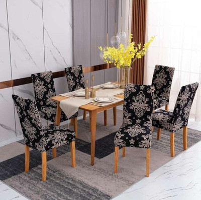 gaurav fab Polyester 6 Seater Chair Geometric Cover(Pack of 6 Brown)