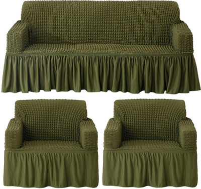 HOKiPO Polyester 3+1+1 Seater Sofa Plain Cover(Pack of 3 Forest Green)