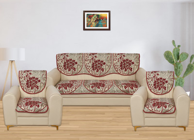 Countingbeds Polycotton Floral 3+2 Seater Sofa Cover(Maroon Pack of 6)
