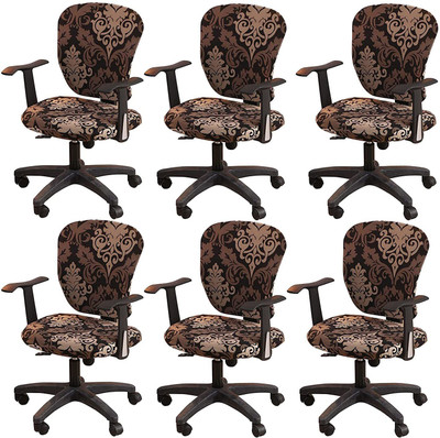 HOUSE OF QUIRK Polyester Damask 1 Seater Chair Cover(Black & Brown Motif Pack of 6)